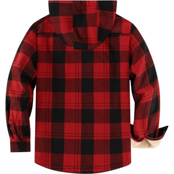 Men's Flannel Jacket Zip Up Fleece Sweatshirt Red - Picture 2 of 5